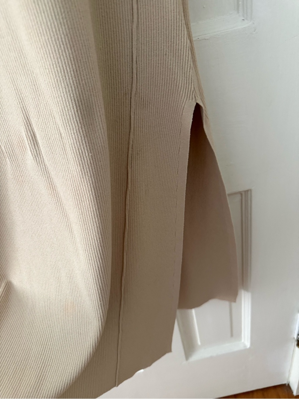 Frame Denim Beige Long Sleeve V-Neck Midi Dress with Side Slit - Picture 6 of 6
